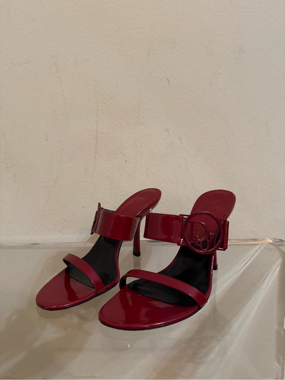 Christian Dior John Galliano Patent Leather Sandals Dark Cherry Red 37